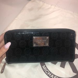 Michael Kors Black Patent Leather Logo MK Wallet
